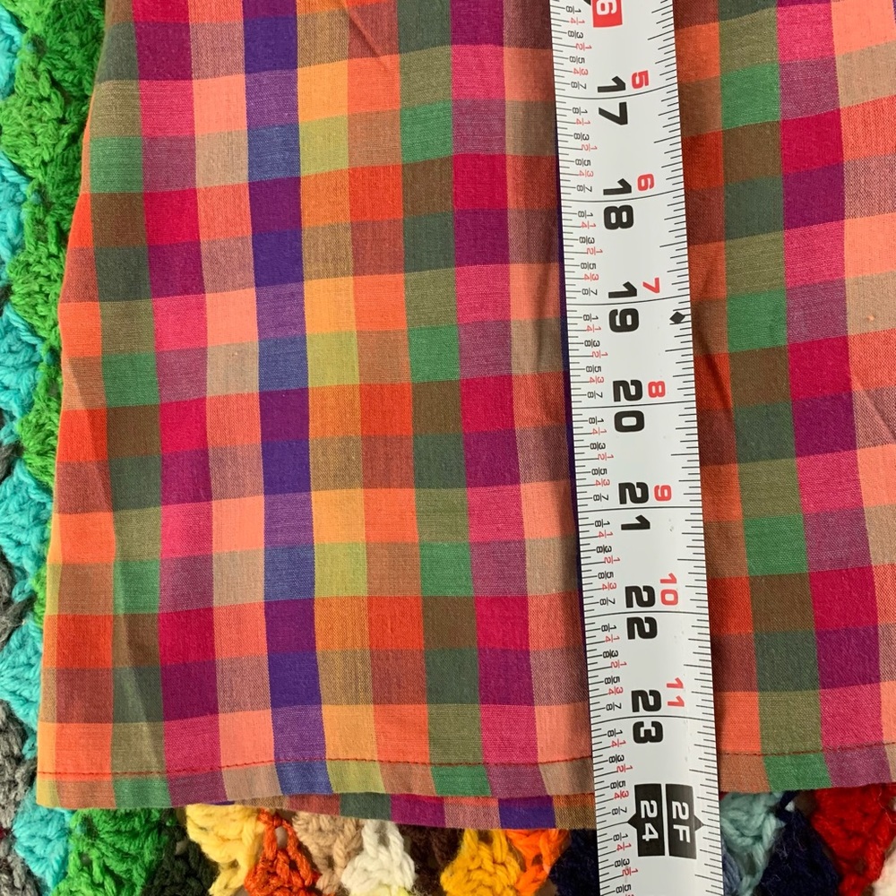 Vintage 80s Ecco Bay Plaid Rainbow Multi Checkered Short Sleeve Button U… - Picture 12 of 14